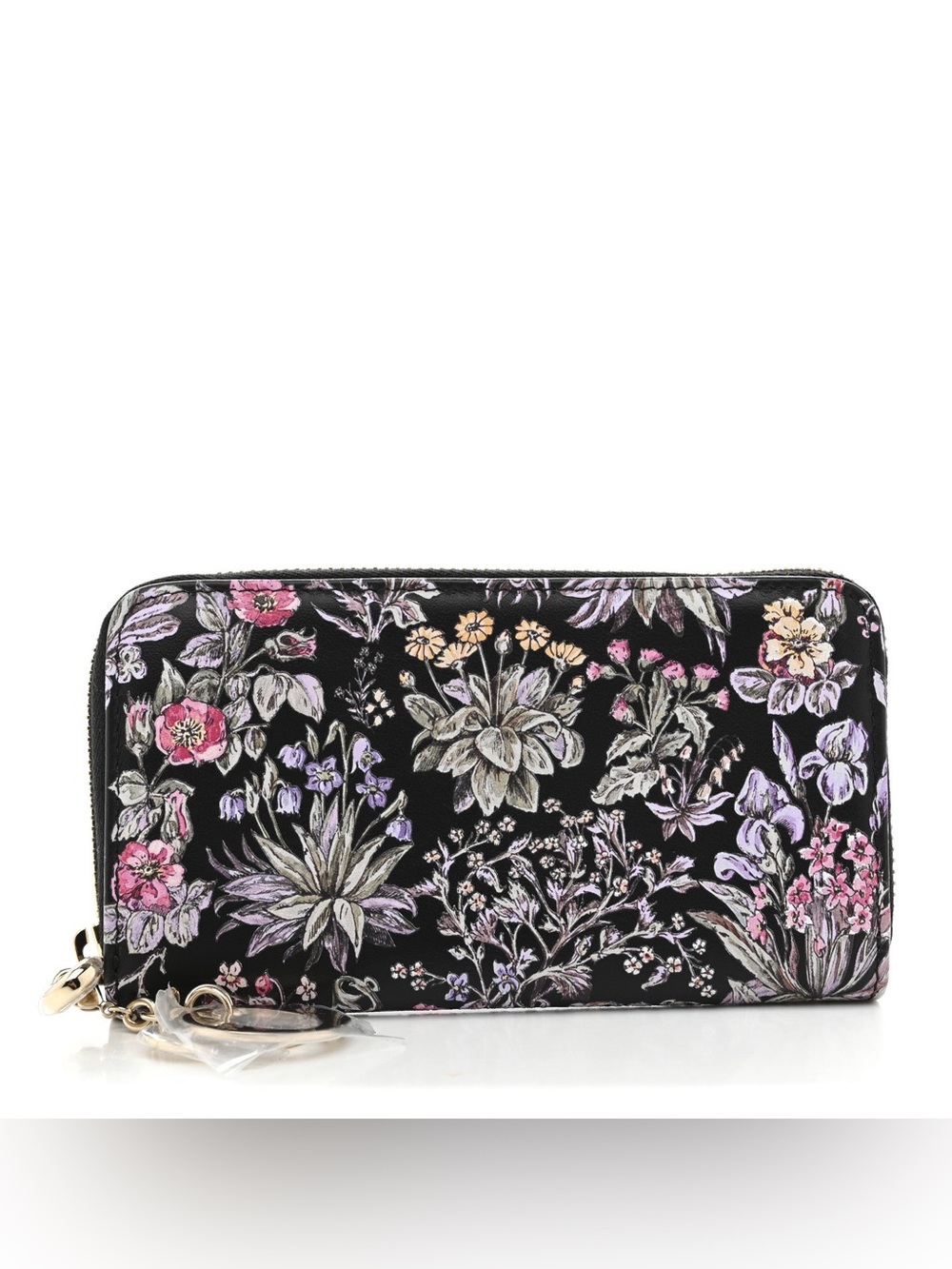 Dior Calfskin Millefiori Printed Lady Dior Zip Wallet Floral Black